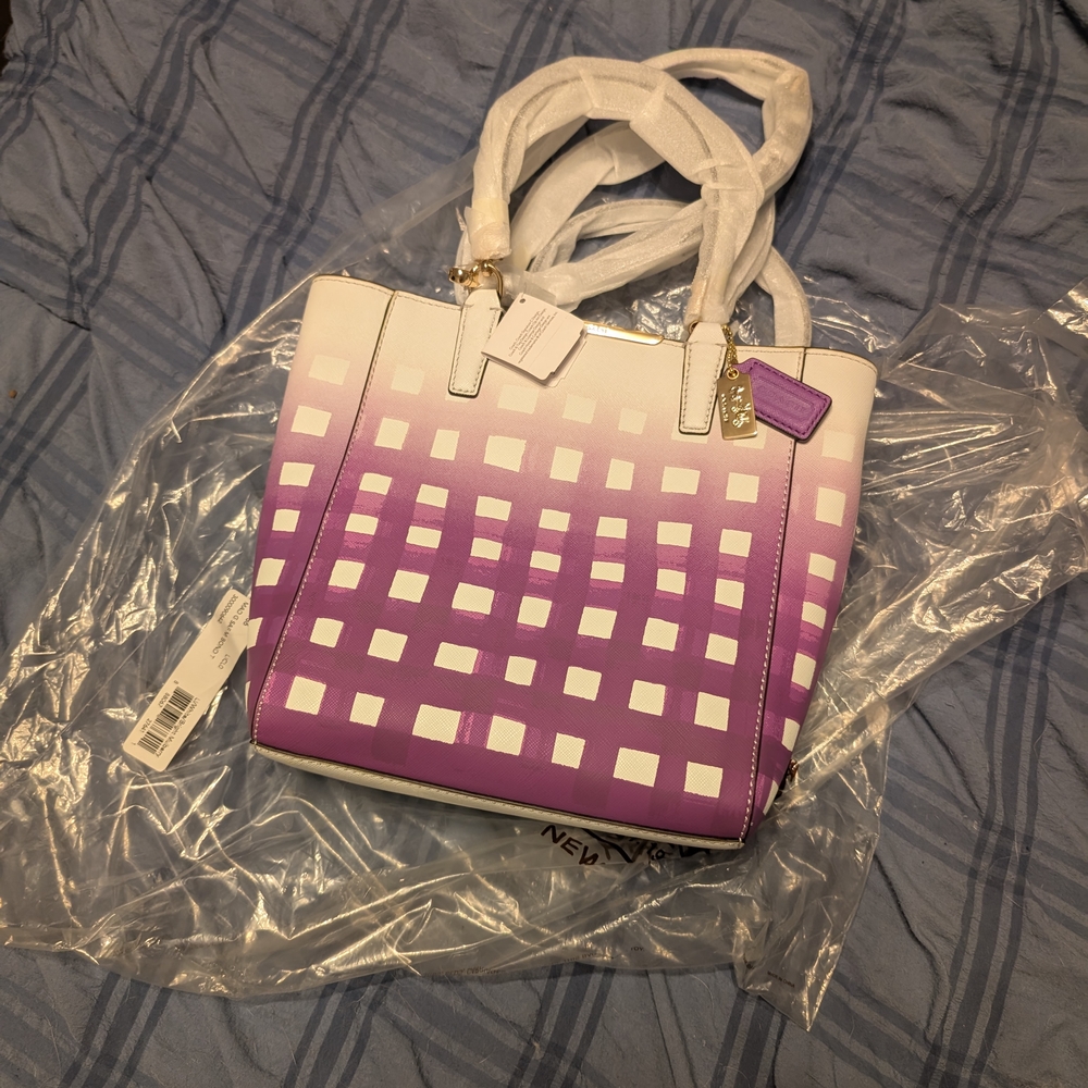 Coach Madison Saffiano Tote w/ Crossbody Strap In Bright Mulberry - NWT